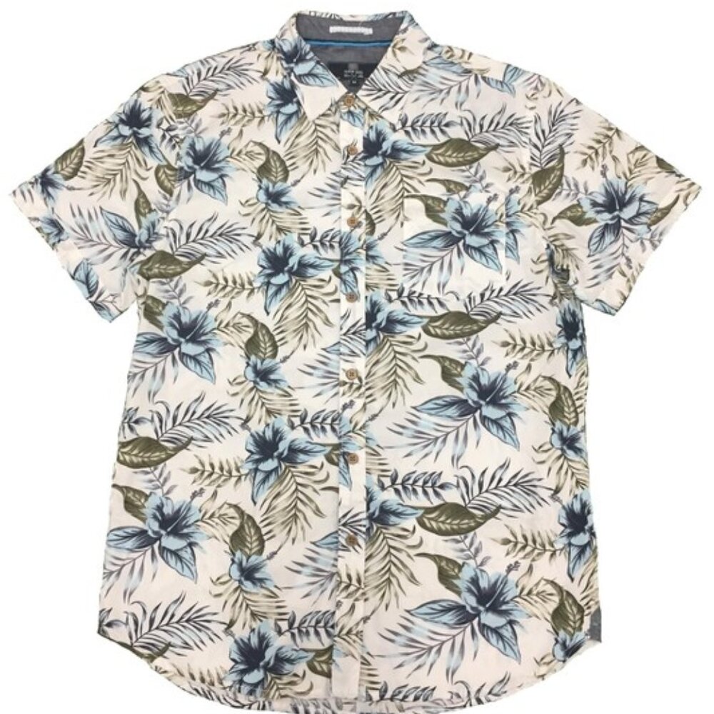 MBX Mens Hawaiian Tropical Shirt White Floral Button Up Short Sleeve Small NEW